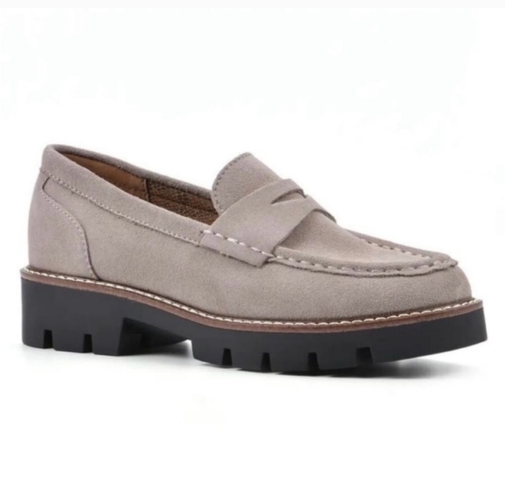 House of Harlow 1960 Beige Taupe Suede Leather Loafers Lug Sole